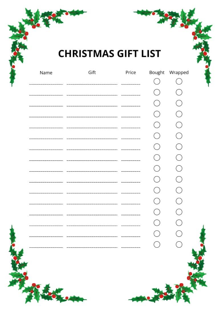 Christmas Gift list